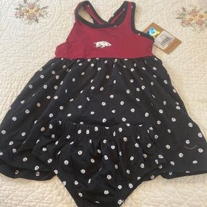Arkansas Razorback toddler dress with diaper cover.